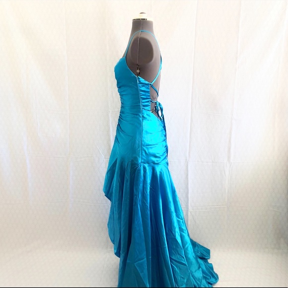 Jessica McClintock turquoise high low gown - Picture 3 of 8